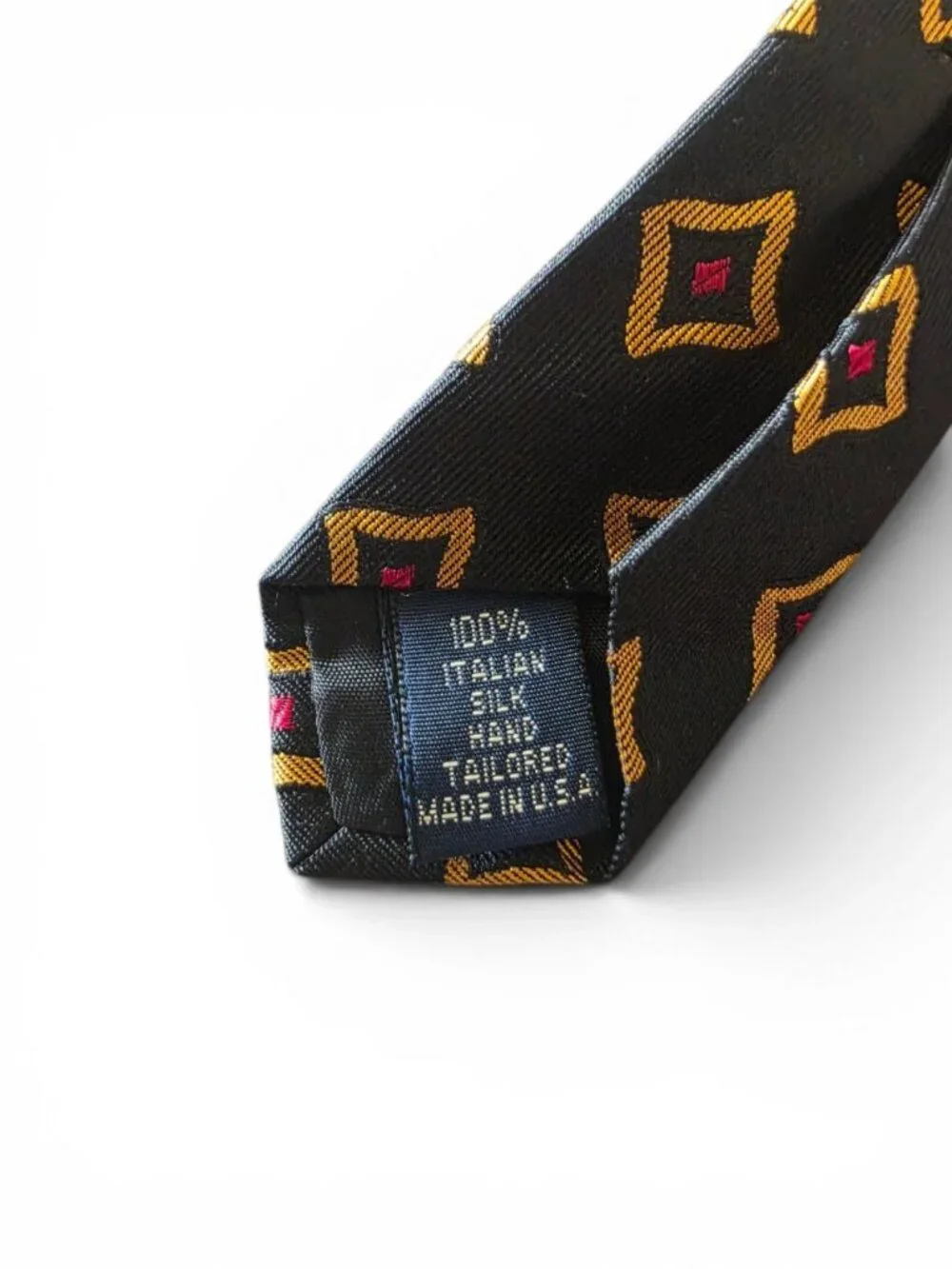 Paul Fredrick 100% Silk Tie USA Made Black Gold Red Geometric Necktie